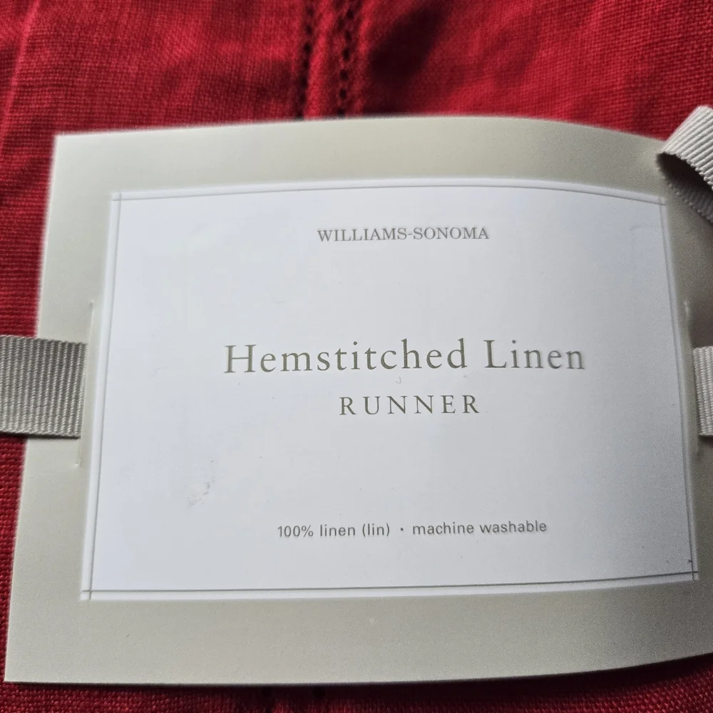 NWT Williams-Sonoma Hemstitched linen table runner RED